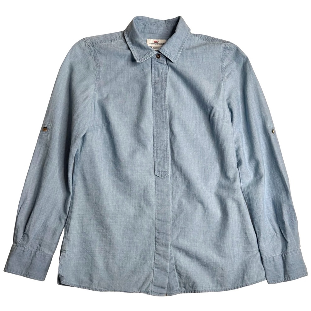 Vineyard Vines Chambray Roll Tab Sleeve Light Blue Womens 2